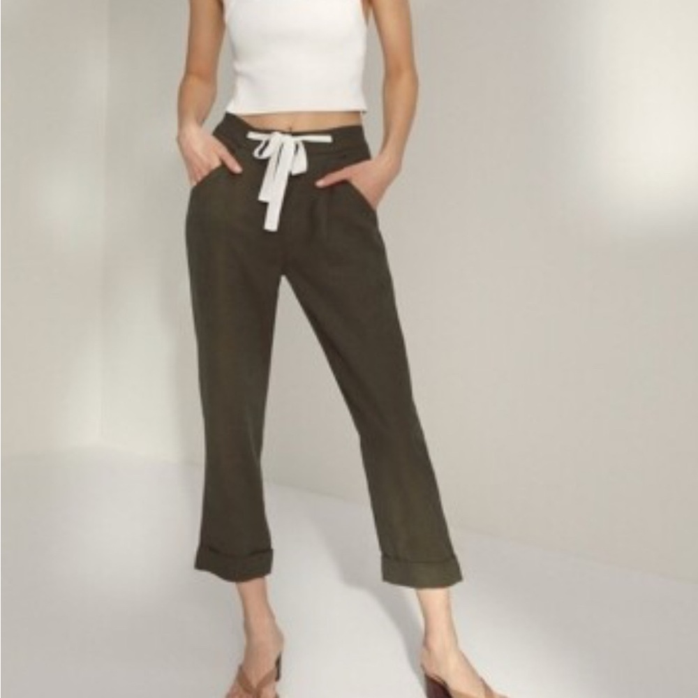 Wilfred Aritzia Green Linen Blend Ankle Length Allant Pants